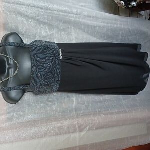 R & M Richard's Evening dress, black chiffon front, silver embellishments, sz 10